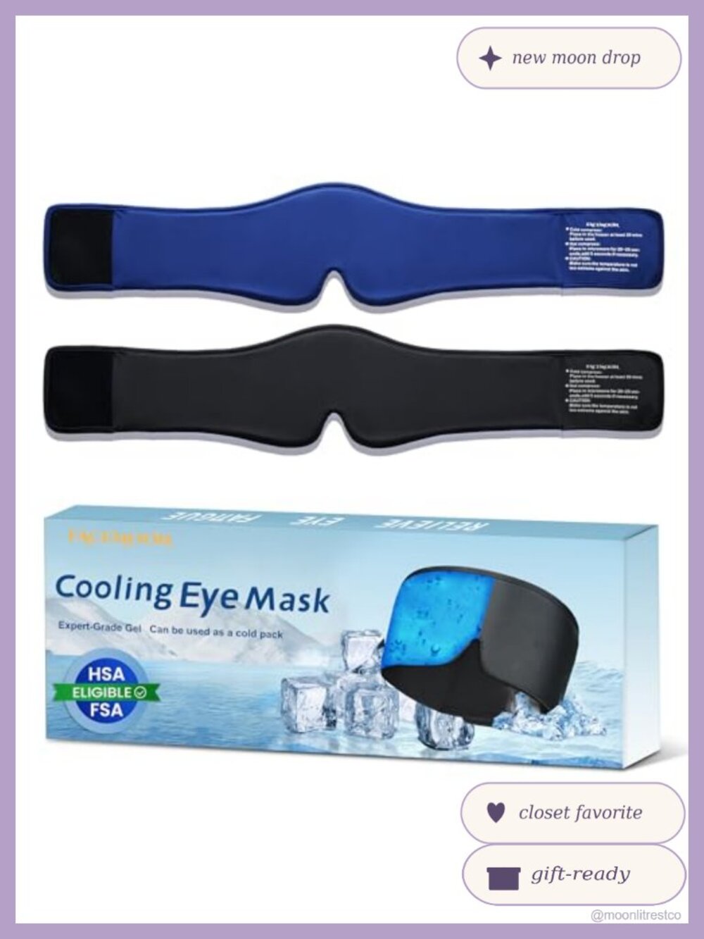 2 Pack Cooling Gel Eye Mask Puffy Eyes Migraine Relief Reusable Gel